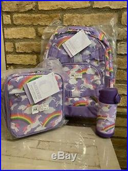Pottery barn kids Summer Unicorn Large BackpacK Lunchbox Water Bottle Set New