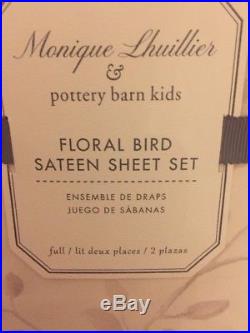 Pottery barn kids monique lhuillier floral bird sateen sheet set full size NEW