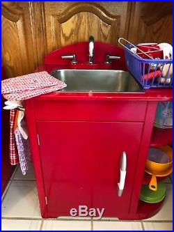 Pre owned New Pottery Barn kids red retro kitchen 4 piece set