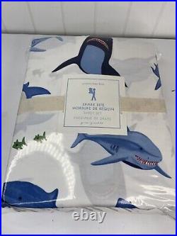 QUEEN Pottery Barn Kids Shark Bite Sheet Set Ocean Jaws Sharks Cotton 4piece Set