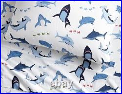 QUEEN Pottery Barn Kids Shark Bite Sheet Set Ocean Jaws Sharks Cotton 4piece Set