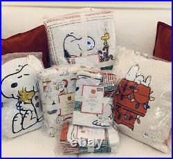 RARE Pottery Barn Kids 9Pc PEANUTS F/Q QUILT QUEEN SHEETS++ CHRISTMAS Snoopy