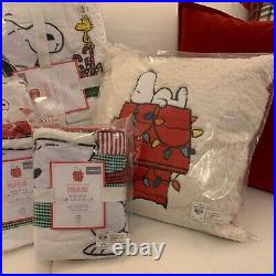 RARE Pottery Barn Kids 9Pc PEANUTS F/Q QUILT QUEEN SHEETS++ CHRISTMAS Snoopy
