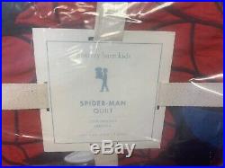 RARE Pottery Barn Kids SPIDERMAN Marvel TWIN QUILT Cotton Navy Blue New With Tag
