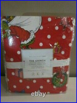 S/3 Pottery Barn Teen Grinch Red Festive Flannel Queen Sheet Set and 2 Shams NWT