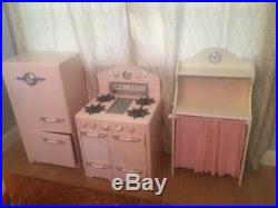 Used Pottery Barn Kids Retro Pink Kitchen Set 3 Pieces Sink Stove Fridge Pantry